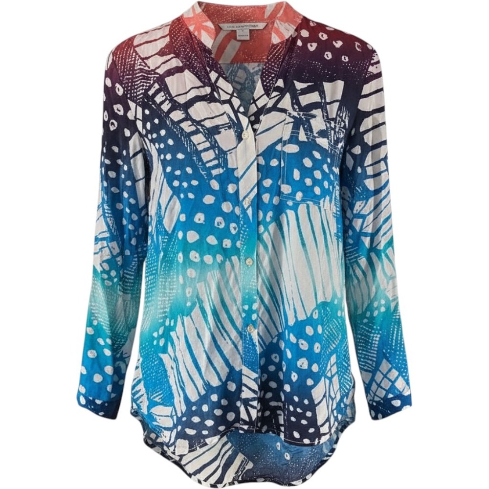 DVF Diane Von Furstenberg 100% Silk Gilmore Habotai Ombre Blouse‎ Womens Size 4